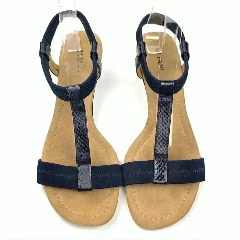 Alfani heels size 10 navy blue snakeskin print t-strap wedges coastalgranny